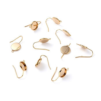 304 Stainless Steel Earring Hooks, with Vertical Loop, Flat Round, Real 18K Gold Plated, 23x12x2mm, Hole: 1.5mm, Tray: 10mm, 20 Gauge, Pin: 0.8mm