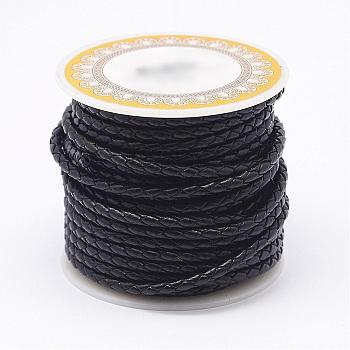 Braided Cowhide Leather Cord, Leather Rope String for Bracelets, Black, 6mm, about 3.82 yards(3.5m)/roll