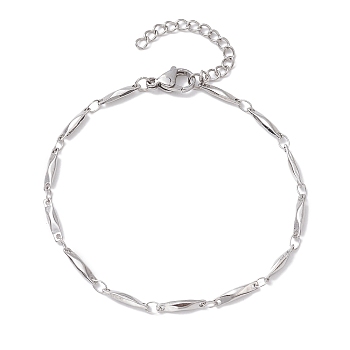 304 Stainless Steel Rectangle Link Chain Bracelets for Women Men, Stainless Steel Color, 7-1/8~7-1/4 inch(18.2~18.3cm)