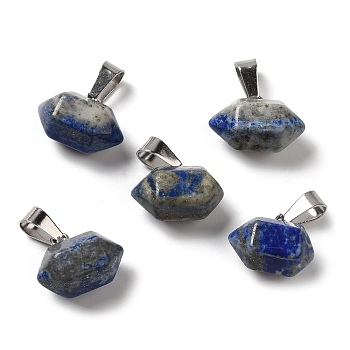 Natural Lapis Lazuli Pointed Pendants, Faceted Bullet Charms, with Platinum Tone Iron Snap on Bails, 12.5~13x15.5~17x9~10mm, Hole: 7x3.5mm