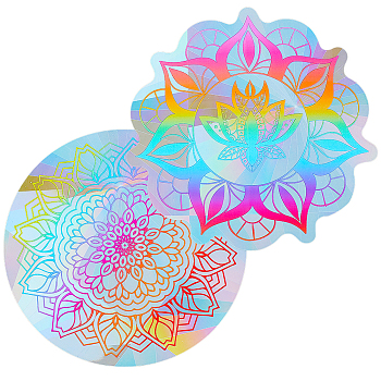 2Pcs 2 Styles PET Rainbow Window Clings Stickers, Non Adhesive Prism Sun Catchers Indoor Window Stickers for Bird Strikes, Flower, 131~135x135~136x0.1mm, 1pc/style