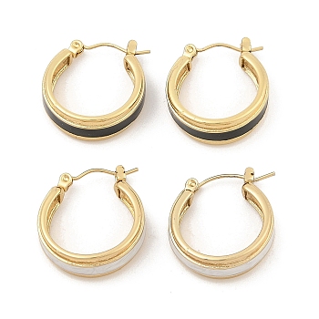 PVD Vacuum Plating Golden 304 Stainless Steel Hoop Earrings for Women, with Enamel, Mixed Color, 22x8x21mm