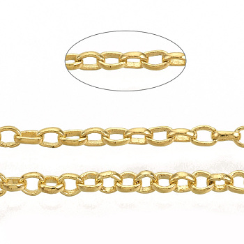 Soldered Brass Coated Iron Rolo Chains, Belcher Chain, with Spool, Golden, 2x0.5mm, about 328.08 Feet(100m)/roll