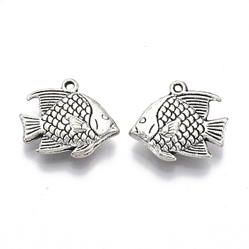 Tibetan Style Alloy Pendants, Cadmium Free & Lead Free, Tropical Fish, Antique Silver, 16x18x4mm, Hole: 1.2mm