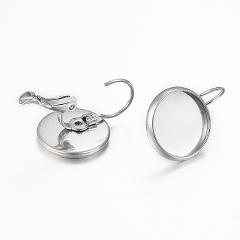 304 Stainless Steel Leverback Earring Findings, Flat Round, Stainless Steel Color, 22x16mm, Pin: 0.8mm, Tray: 14mm