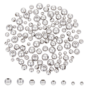 304 Stainless Steel Spacer Beads, Round, Stainless Steel Color, 3~6x2~5mm, Hole: 1~2.5mm, 400pcs/box