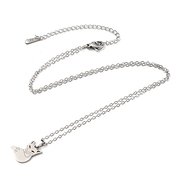 201 Stainless Steel Fox Pendant Necklace with Cable Chains, Stainless Steel Color, 17.72 inch(45cm)