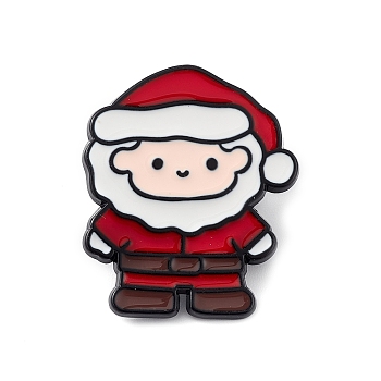 Christmas Theme Emanel Pin, Electrophoresis Black Alloy Brooch for Backpack Clothes, Santa Claus, 28.3x24x1.5mm