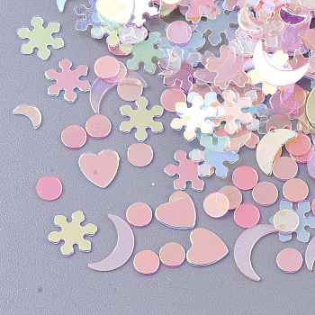 Ornament Accessories, PVC Plastic Paillette/Sequins Beads, Snowflake & Heart & Moon & Flat Round, Flamingo, 3~6x3~5x0.4mm