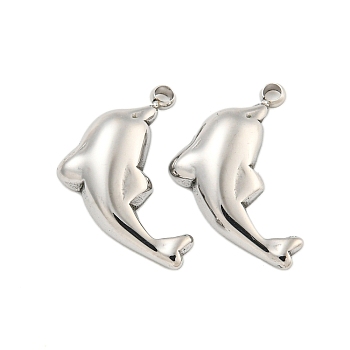 Non-Tarnish 304 Stainless Steel Charms, Dolphin Charms, Stainless Steel Color, 14x9x3mm, Hole: 1.2mm