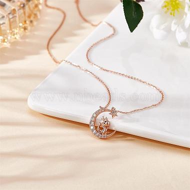 Chinese Zodiac Necklace Dragon Necklace 925 Sterling Silver Rose Gold Dragon on the Moon Pendant Charm Necklace Zircon Moon and Star Necklace Cute Animal Jewelry Gifts for Women(JN1090E)-4