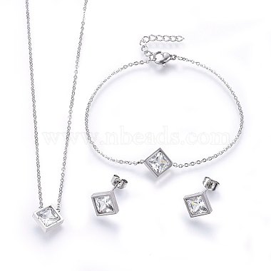 Clear 304 Stainless Steel Bracelets & Earrings & Necklaces