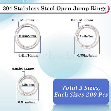 600 個 3 スタイル 304 ステンレス鋼オープン ジャンプ リング(STAS-SP0001-70)-2