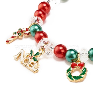 Bracelet extensible en perles d'acrylique avec breloques en alliage d'émail(BJEW-JB08292)-6