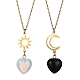 2Pcs 2 Style Opalite & Natural Obsidian Heart Pendant Necklaces Set(NJEW-JN04484)-1