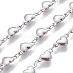 Tarnish Resistant 3.28 Feet 304 Stainless Steel Link Chains, Unwelded, Heart, Stainless Steel Color, 10x5x2mm(X-CHS-P007-10P)