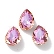 Glass Rhinestone Cabochons, Point Back & Back Plated, Faceted, Teardrop, Fuchsia, 14x10x5.5mm(RGLA-G020-06A-D502)