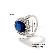 Round Rhinestone Ring for Women, Elegant and Stylish Brass Finger Rings Jewelry, Blue, Inner Diameter: 17mm(RW5001-1)