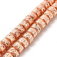 Electroplated Natural Lava Rock Beads Strands, Column, Rose Gold Plated, 6x8.5mm, Hole: 1mm, about 64~66pcs/strand, 15.16~15.35 inch(38.5~39.7cm)(G-G984-12RG)