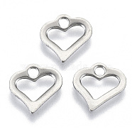 201 Stainless Steel Charms, Laser Cut, Hollow, Heart, Stainless Steel Color, 11x11x1mm, Hole: 1.8mm(STAS-R116-016)