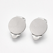 304 Stainless Steel Clip-on Earring Findings, with Round Flat Pad, Flat Round, Stainless Steel Color, Tray: 12mm, 18x12x6.5mm, Hole: 3mm(STAS-T045-33C-P)