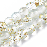 Frosted Spray Painted Glass Beads Strands, with Golden Foil, Round, Azure, 4~5mm, Hole: 0.9~1.2mm, about 95~103pcs/Strand, 13.78 inch~14.88 inch(35~37.8cm)(GLAA-N035-03A-C09)