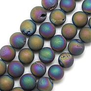 Electroplated Natural Druzy Geode Agate Beads Strands, Dyed, Frosted, Round, Multi-color Plated, 18~18.5mm, Hole: 2mm, about 22pcs/strand, 16.3 inch(G-S238-18mm-03)