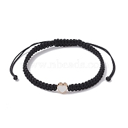 Nylon Thread Braided Bead Adjustable Bracelets, with Alloy Enamel Heart, for Women, Black, Inner Diameter: 2-3/8~4-1/8 inch(6.1~10.6cm)(BJEW-JB09770-02)