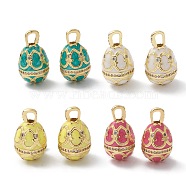 Rack Plating Brass Enamel Pendants, with Cubic Zirconia, Oval, Long-Lasting Plated, Real 18K Gold Plated, Mixed Color, 23.5x13mm, Hole: 5x3.5mm(KK-D087-22G)