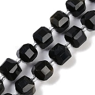 Natural Golden Sheen Obsidian Beads Strands, Faceted Table Cut Cube Beads, with Seed Beads, 8.5~9x9~9.5x9~9.5mm, Hole: 1mm, about 36~38pcs/strand, 15.35~15.55''(39~39.5cm)(G-B125-O03-01)