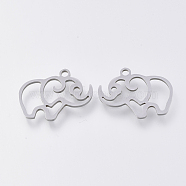 201 Stainless Steel Charms, Laser Cut Pendants, Elephant, Stainless Steel Color, 14x18x1mm, Hole: 1.4mm(STAS-S110-034P)