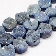 Electroplated Natural & Dyed Druzy Agate Bead Strands, Grade AB, Flat Round, Sky Blue, 10x5~8mm, Hole: 1mm, about 20pcs/strand, 8.07 inch(G-N0169-004N-01)