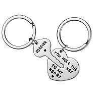 Valentine's Day Alloy Word You Hold The Key To My Heart Forever Couple Keychain, with Iron Key Ring, Heart & Key, Platinum, 5.7~6.25cm, 2pcs/set(KEYC-F038-01P)