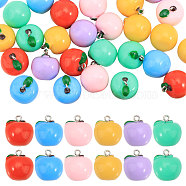 36Pcs 6 Colors Opaque Resin Pendants, Apple Charms with Platinum Plated Metal Loops, Mixed Color, 19x17.5mm, Hole: 2mm, 6pcs/color(RESI-CA0001-72)