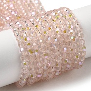Electroplate Transparent Glass Beads Strands, Faceted, Round, Rainbow Plated, Pink, 4mm, Hole: 0.7mm, about 88~95pcs/strand, 12.99~14.06 inch(33~35.7cm)(EGLA-A035-T4mm-L20)