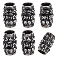 6Pcs 304 Stainless Steel Beads, Column with Skull, Antique Silver, 24x14mm, Hole: 8.5mm(STAS-UN0043-37)