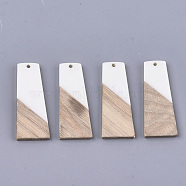 Resin & Walnut Wood Pendants, Trapezoid, White, 49~49.5x19~19.5x3.5mm, Hole: 2mm(RESI-S358-83H)
