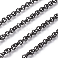 304 Stainless Steel Rolo Chains, Belcher Chain, with Spool, Unwelded, Electrophoresis Black, Links: 4x0.9mm, about 32.8 Feet(10m)/roll(CHS-L025-03D-B)
