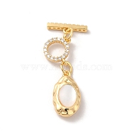 Real 18K Gold Plated Brass Micro Pave Clear Cubic Zirconia Toggle Clasps, with Natural Shell, Irregular Oval, Seashell Color, Pendant: 16x8.5x5mm, Hole: 1.2mm; Bar: 13x4x1.8mm, Hole: 1.2mm; Ring: 8.5x16x1.9mm, Hole: 1mm(KK-M243-10G-02)
