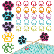 Dog Paw Print Silicone Knitting Needle Stoppers, Baking Painted Zinc Alloy Knitting Stitch Marker Rings, Mixed Color, 14.5~24x14.5~29x1~8.5mm, Hole: 2.5mm(DIY-NB0010-74)