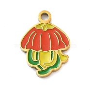 Ion Plating(IP) 304 Stainless Steel Enamel Pendants, Mushroom Charm, Real 18K Gold Plated, 16.5x12.5x1.5mm, Hole: 1.8mm(STAS-Q301-15G)