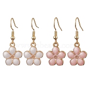 Flower Alloy Enamel Dangle Earrings for Women, Mixed Color, 33x14.5mm, 2pairs/set(EJEW-JE06156)