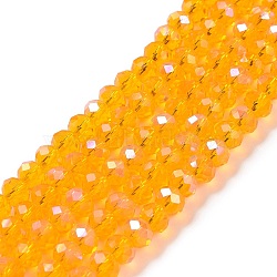 Electroplate Glass Beads Strands, Half Rainbow Plated, Faceted, Rondelle, Gold, 8x6mm, Hole: 1mm, about 65~68pcs/strand, 15.7~16.1 inch(40~41cm)(EGLA-A034-T8mm-L11)