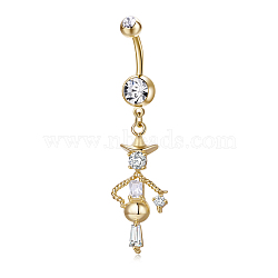 Piercing Jewelry, Brass Cubic Zirciona Navel Ring, Belly Rings, with 304 Stainless Steel Bar, Lead Free & Cadmium Free, Scarecrow, Golden, 55mm, Pendant: 23x13mm, Bar: 15 Gauge(1.5mm), Bar Length: 3/8"(10mm)(AJEW-EE0006-51G)