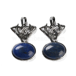 Dyed Natural Lapis Lazuli Pendants, with Brass Findings, Lead Free & Cadmium Free, Moon with Oval, 34x24x6mm, Hole: 6.5x5mm(G-F777-02AS-09)
