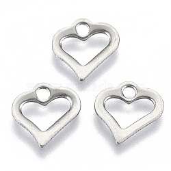 Non-Tarnish 201 Stainless Steel Charms, Laser Cut, Hollow, Heart, Stainless Steel Color, 11x11x1mm, Hole: 1.8mm(STAS-R116-016)