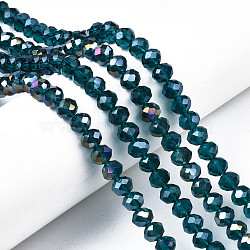 Electroplate Glass Beads Strands, AB Color Plated, Faceted, Rondelle, Teal, 10x8mm, Hole: 1mm, about 65~66pcs/strand, 20.8~21.2 inch(53~54cm)(EGLA-A034-T10mm-B25)