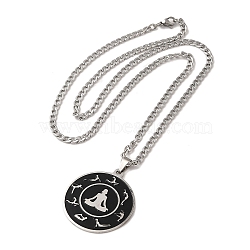 Yoga Theme 304 Stainless Steel Enamel Pendant Necklaces, Stainless Steel Color, 22.99 inch(58.4cm)(NJEW-D066-04P)