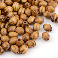 Natural Wood Beads, Dyed, Oval, Saddle Brown, 8.5x6.5mm, Hole: 2mm, about 400pcs/50g(X-WOOD-S663-10)