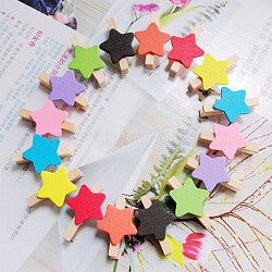DIY Wood Craft Ideas Party Photo Wall Decorations, Star Wooden Clothespins Postcard Tag Note Pegs Clips, Mixed Color, 30x20mm(MOST-PW0001-146)